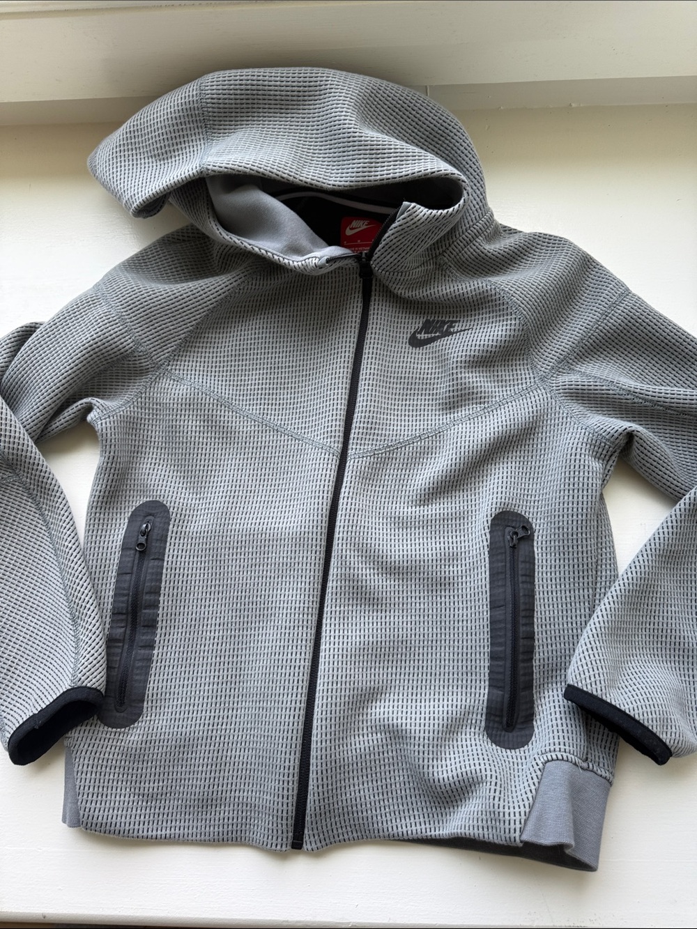 Nike Kids Nike tech waffle size med Light Gray Hooded Zip Sweatshirt